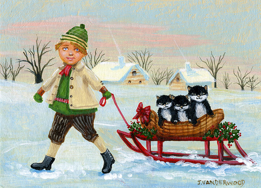 Christmas Sledding Painting by Jacquelin L Westerman