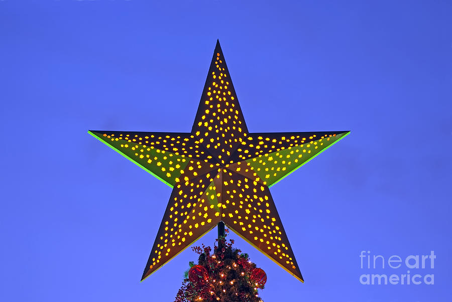 Christmas star during dusk time Photograph by George Atsametakis