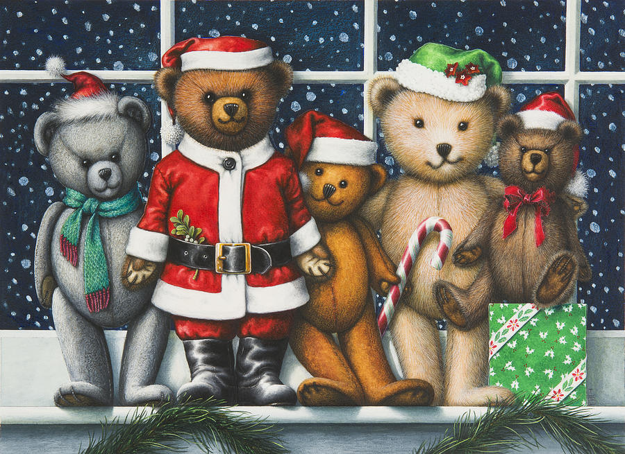 Christmas Teddies Painting by Lynn Bywaters