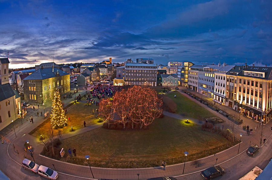 Christmas Time Downtown Reykjavik Photograph by Panoramic Images