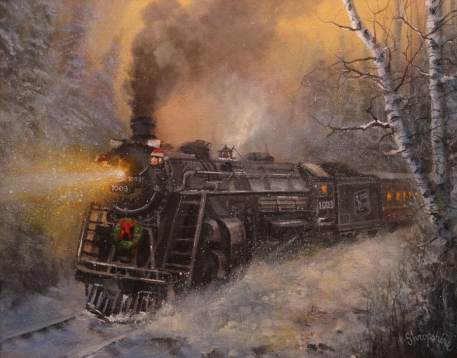 Christmas Train in Wisconsin Painting by Tom Shropshire