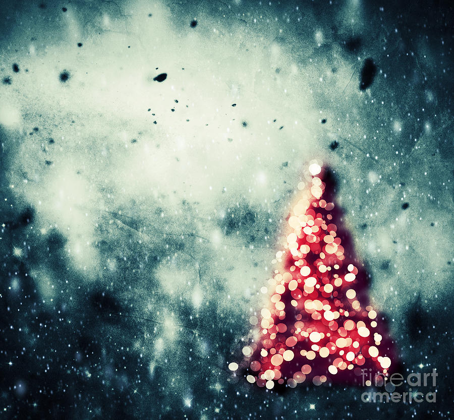 Christmas tree glowing on winter vintage background Photograph by Michal Bednarek