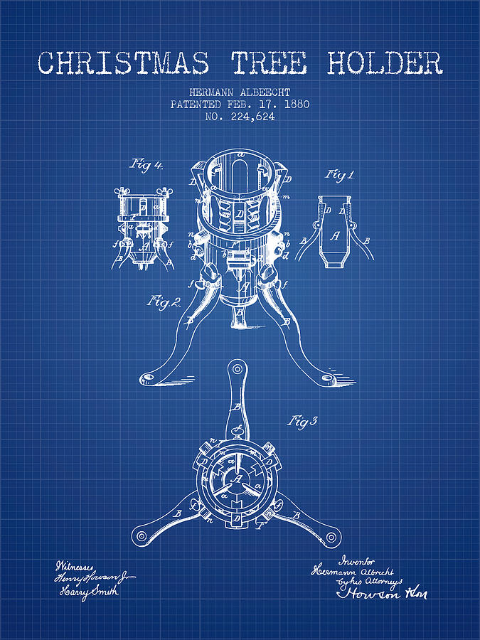 Christmas Digital Art - Christmas Tree Holder Patent from 1880 - Blueprint by Aged Pixel