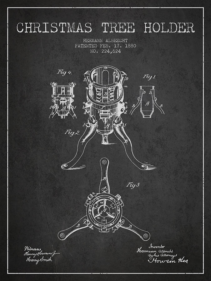 Christmas Tree Holder Patent From 1880 - Charcoal Digital Art