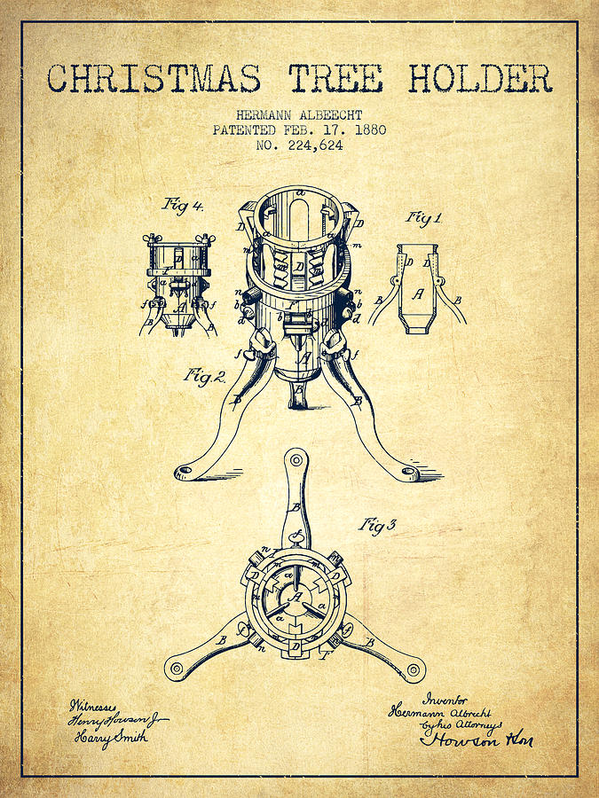 Christmas Digital Art - Christmas Tree Holder Patent from 1880 - Vintage by Aged Pixel