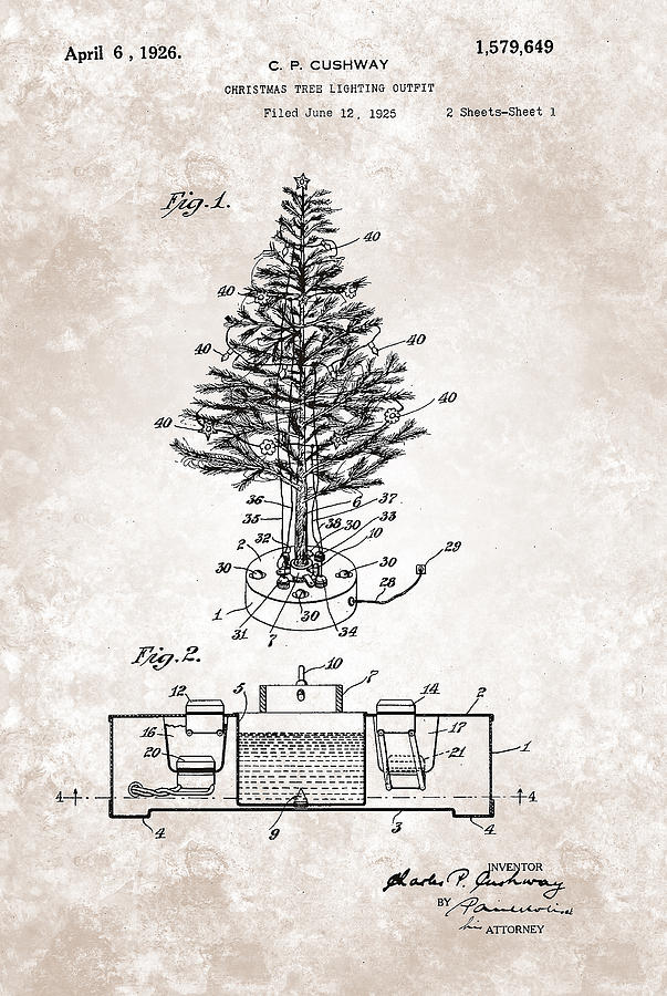 Christmas Tree Lighting Outfit Patent From 1926 Painting by Celestial Images