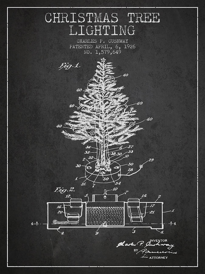 Christmas Digital Art - Christmas Tree Lighting Patent from 1926 - Dark by Aged Pixel