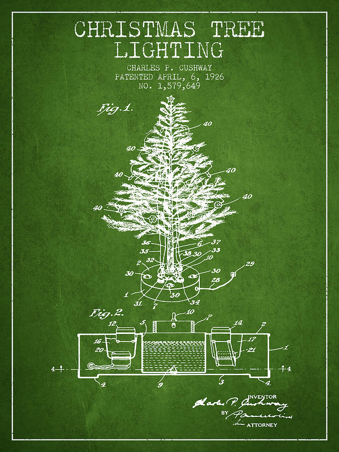 Christmas Digital Art - Christmas Tree Lighting Patent from 1926 - Green by Aged Pixel