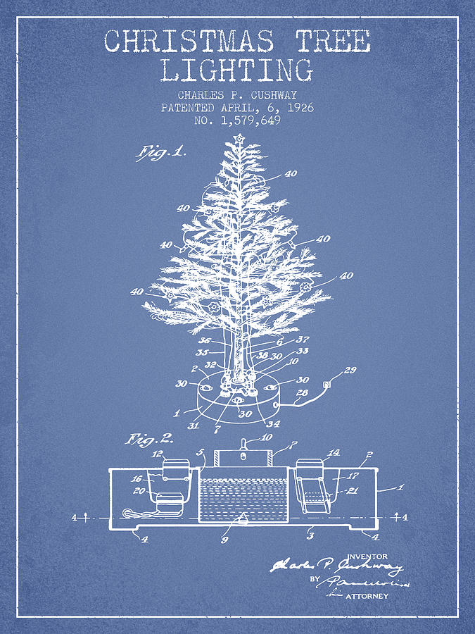 Christmas Digital Art - Christmas Tree Lighting Patent from 1926 - Light Blue by Aged Pixel