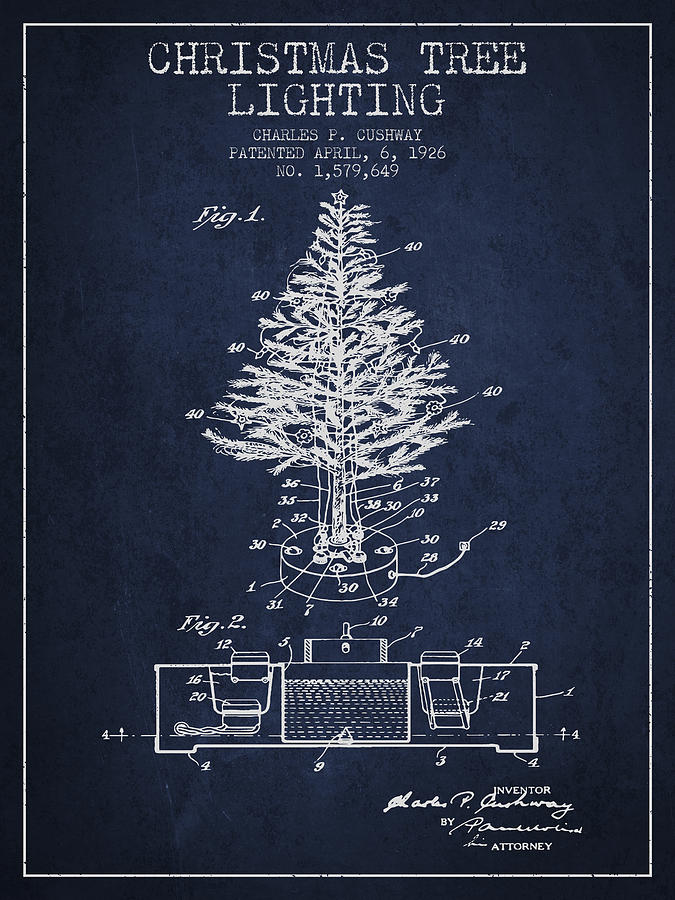 Christmas Digital Art - Christmas Tree Lighting Patent from 1926 - Navy Blue by Aged Pixel