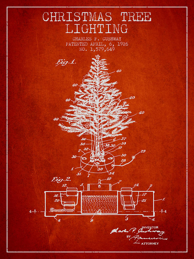 Christmas Digital Art - Christmas Tree Lighting Patent from 1926 - Red by Aged Pixel