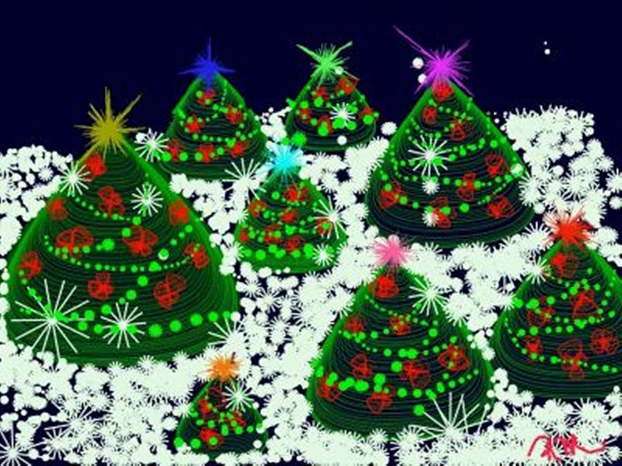 Christmas Tree Lot - Abstract Digital Art by Renee Michelle Wenker