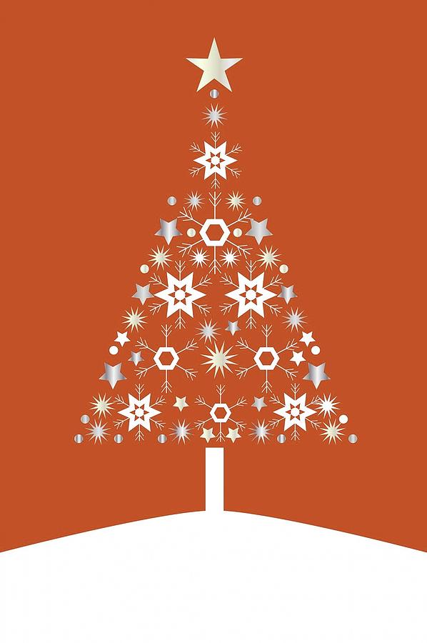 Christmas Tree Made Of Snowflakes On Orange Background  Digital Art by Taiche Acrylic Art