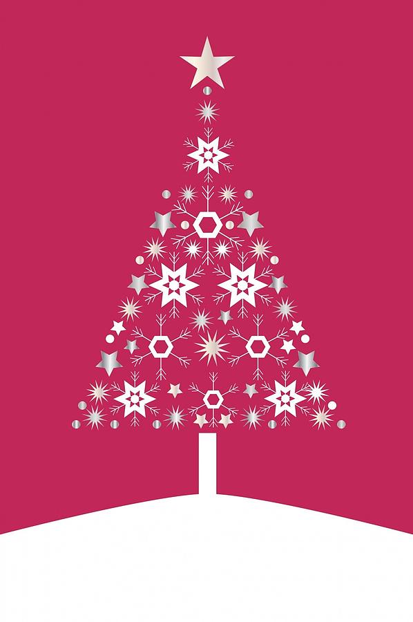 Christmas Tree Made Of Snowflakes On Red Background  Digital Art by Taiche Acrylic Art
