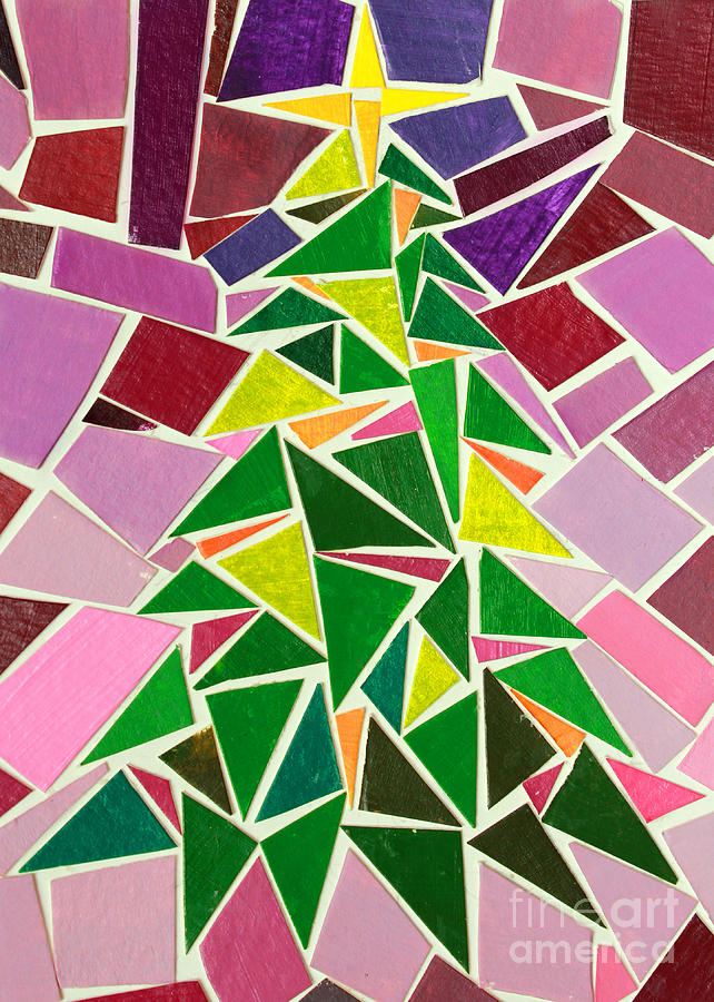 Christmas Tree Mosaic Christmas Card Mixed Media
