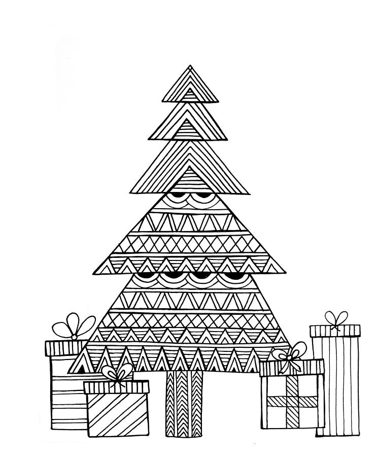 Black And White Drawing - Christmas Tree by MGL Meiklejohn Graphics Licensing