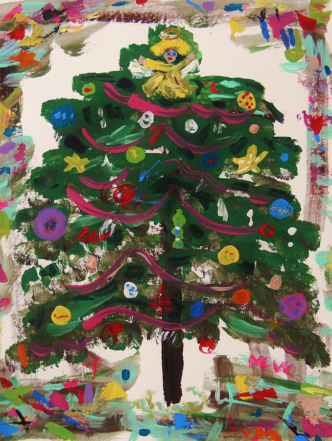 Christmas Tree on Graffiti Painting by Mary Carol Williams