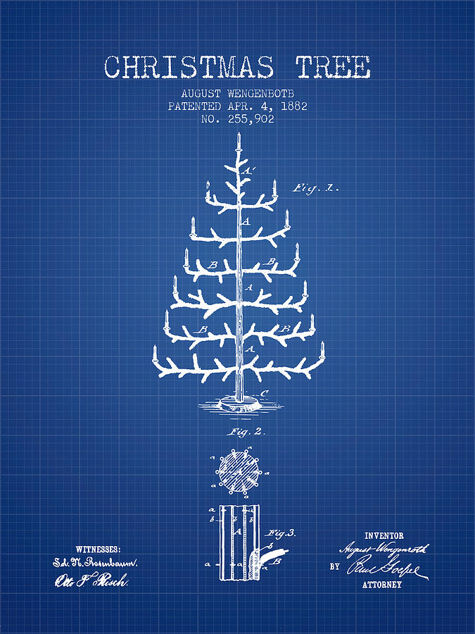 Christmas Digital Art - Christmas Tree Patent from 1882 - Blueprint by Aged Pixel