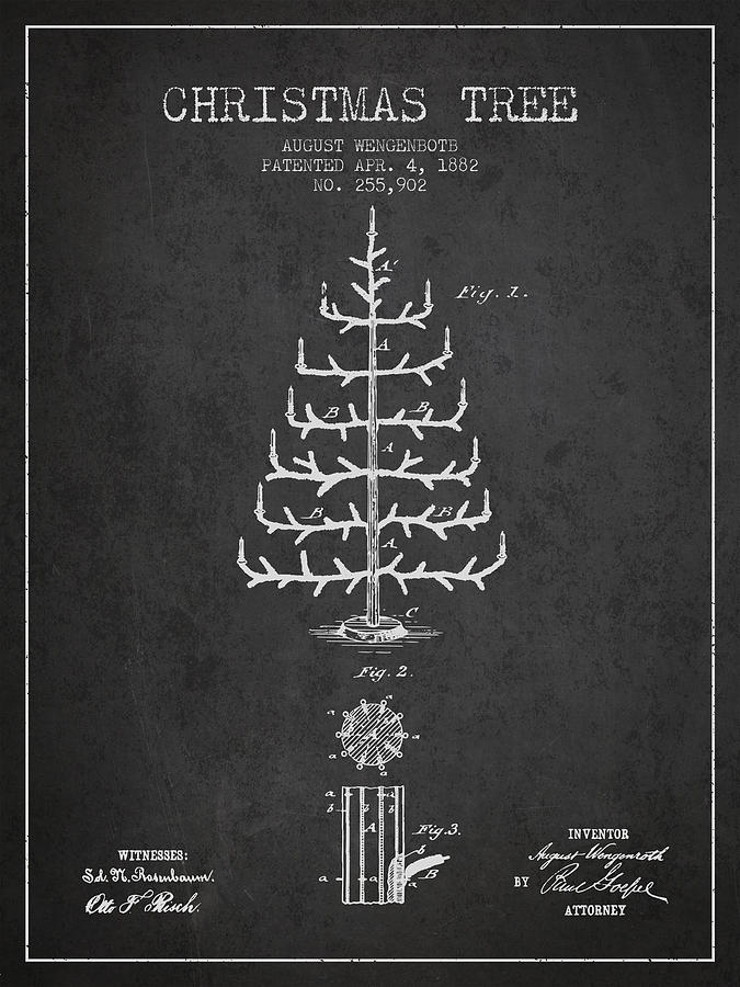 Christmas Digital Art - Christmas Tree Patent from 1882 - Charcoal by Aged Pixel