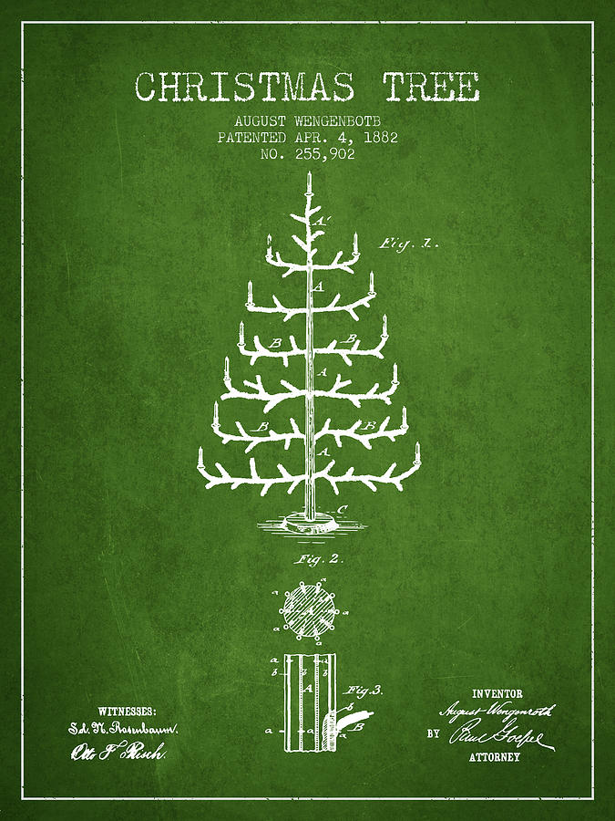 Christmas Digital Art - Christmas Tree Patent from 1882 - Green by Aged Pixel