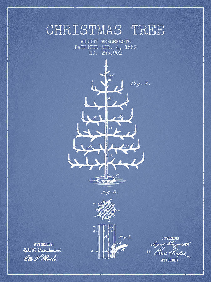 Christmas Digital Art - Christmas Tree Patent from 1882 - Light Blue by Aged Pixel