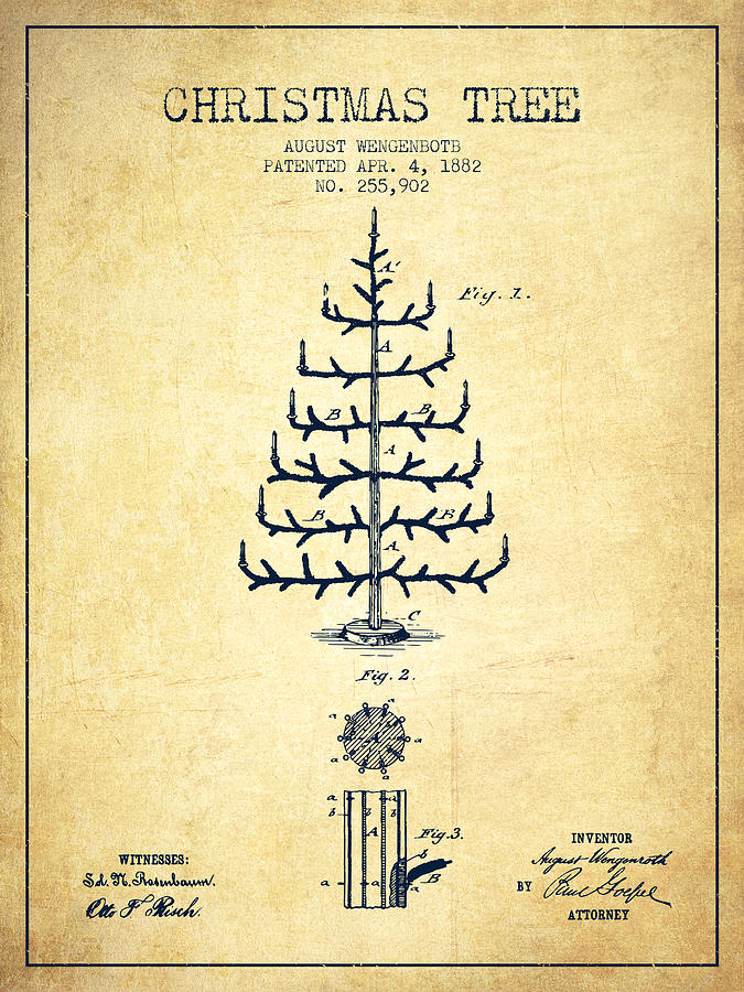 Christmas Digital Art - Christmas Tree Patent from 1882 - Vintage by Aged Pixel