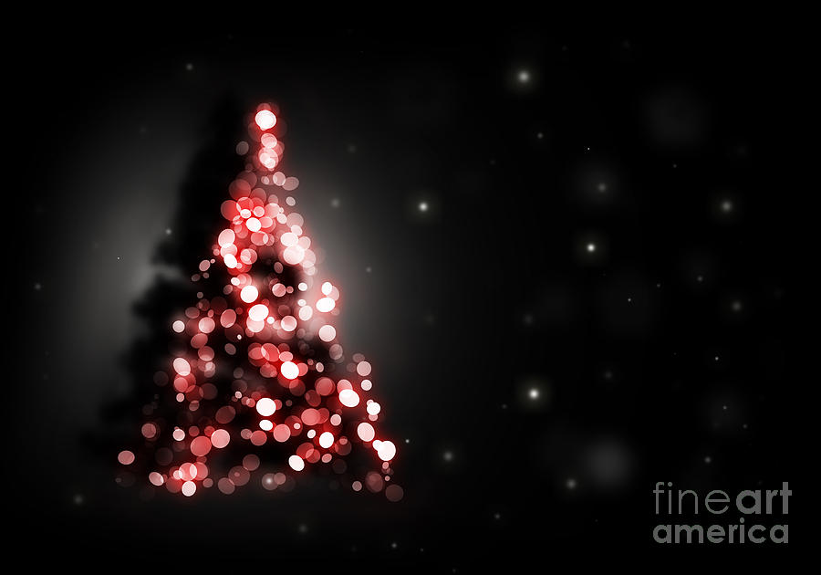 Christmas Tree Shining On Black Background Digital Art
