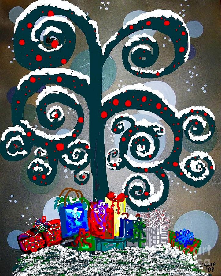 Christmas Tree Swirls and Curls Painting by Eloise Schneider Mote