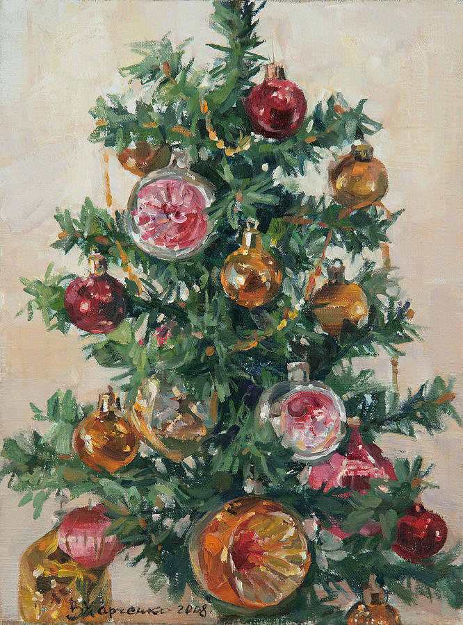 Christmas Tree Painting - Christmas tree by Victoria Kharchenko