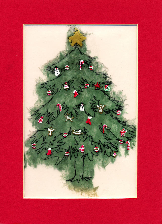 Christmas Tree with Red Mat Painting by Mary Helmreich