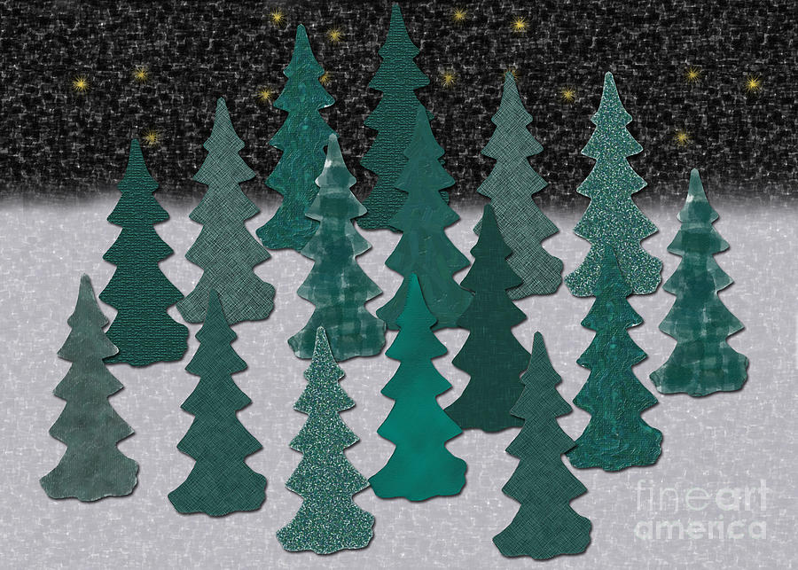 Christmas Trees in Snow Graphic Digital Art by Conni Schaftenaar