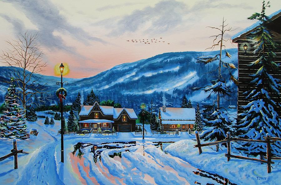 Christmas Village And Blue Mountains by Tom Hoy