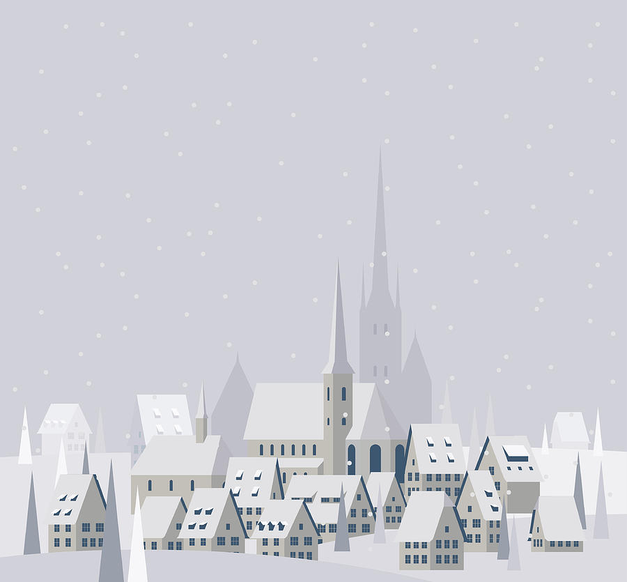 Christmas Village Landscape - Illustration Drawing by Akindo