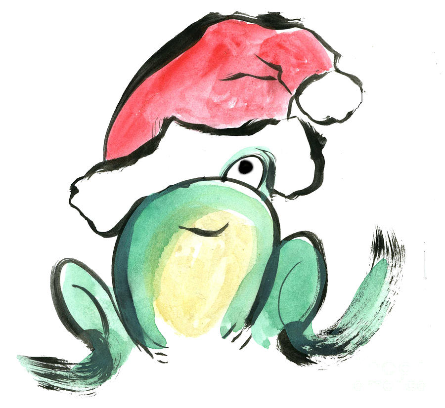 Christmas Winking Froggy Painting by Ellen Miffitt
