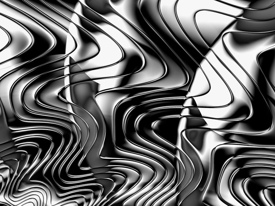 Chrome fractal waves black and white Digital Art by Matthias Hauser