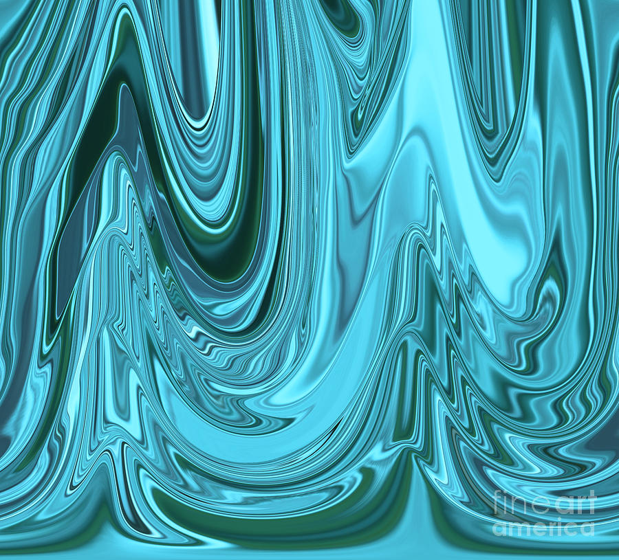 Abstract Digital Art - Chrome Shine Blue Teal Green Ice Like Ribbon Abstract Design Pattern by Minding My  Visions by Adri and Ray