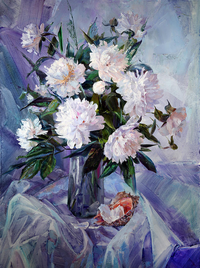 Chrysanthemum bouquet with a seashell Painting by Galina Gladkaya ...