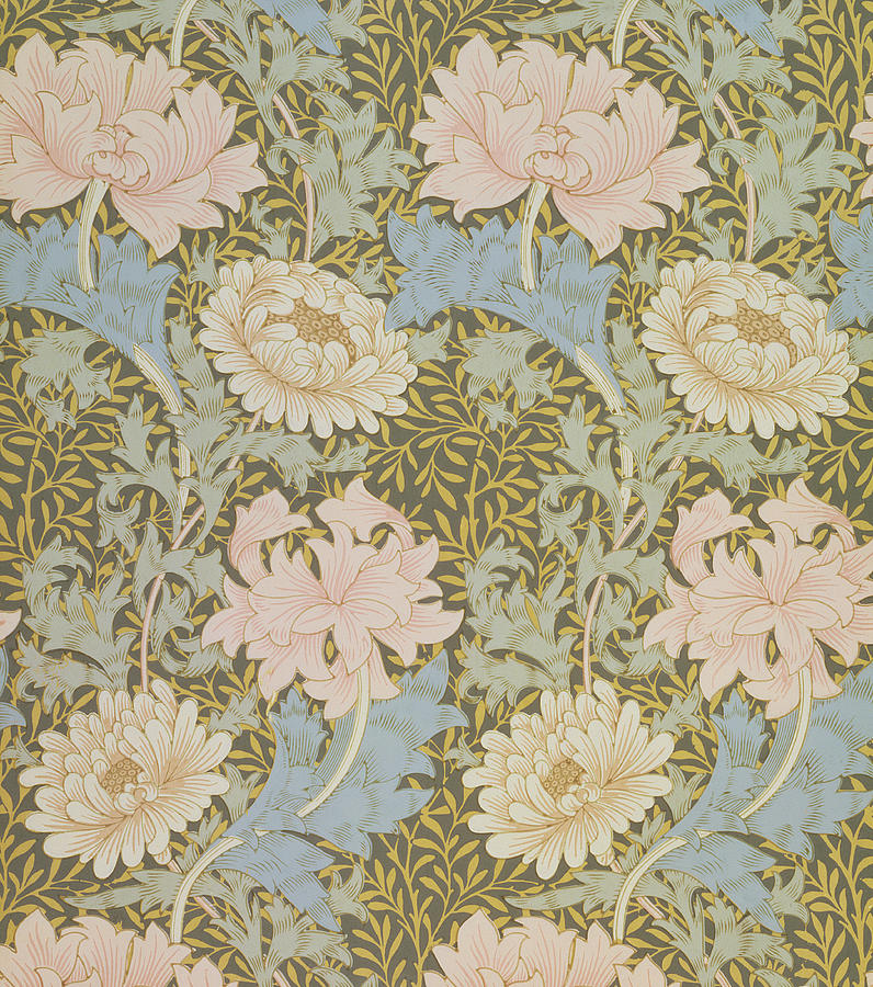 William Morris Drawing - Chrysanthemum Wallpaper by William Morris