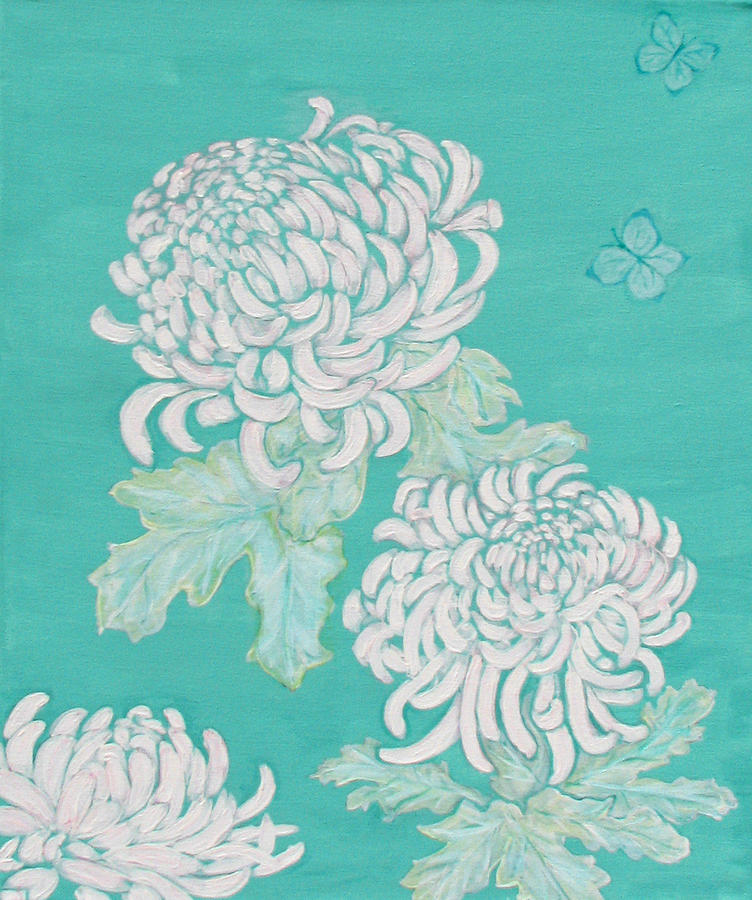 Chrysanthemums and Butterflies Painting by Stephanie Grant