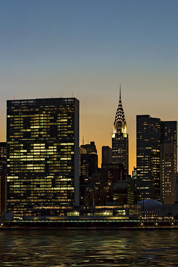 New York City Photograph - Chrysler And UN Buildings Sunset by Susan Candelario