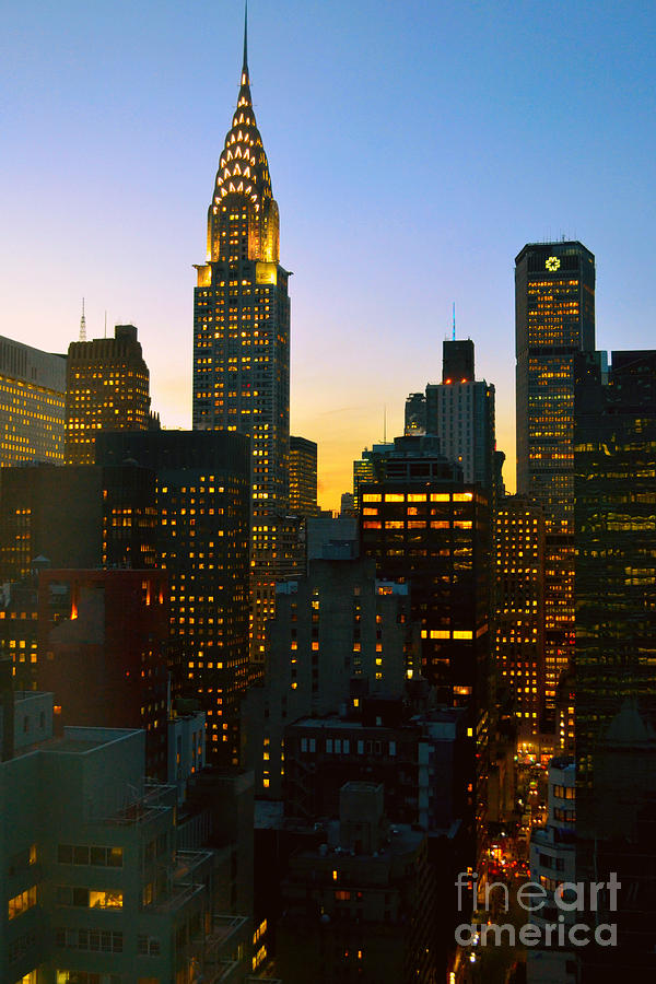 New York City Photograph - Chrysler at Dusk - The Lights of New York by Miriam Danar
