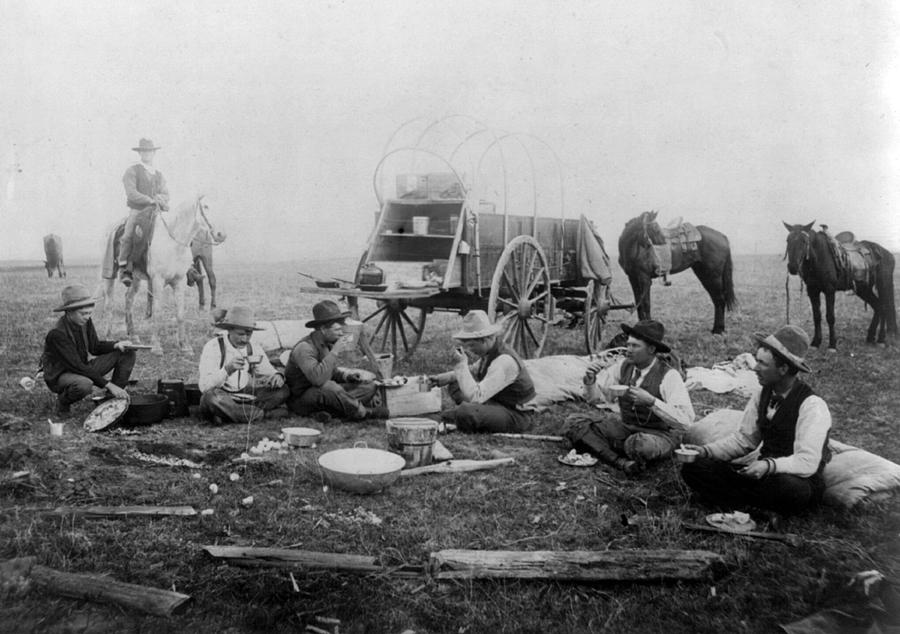 Occupation Photograph - Chuckwagon And Cowboys, 1890s by Science Source