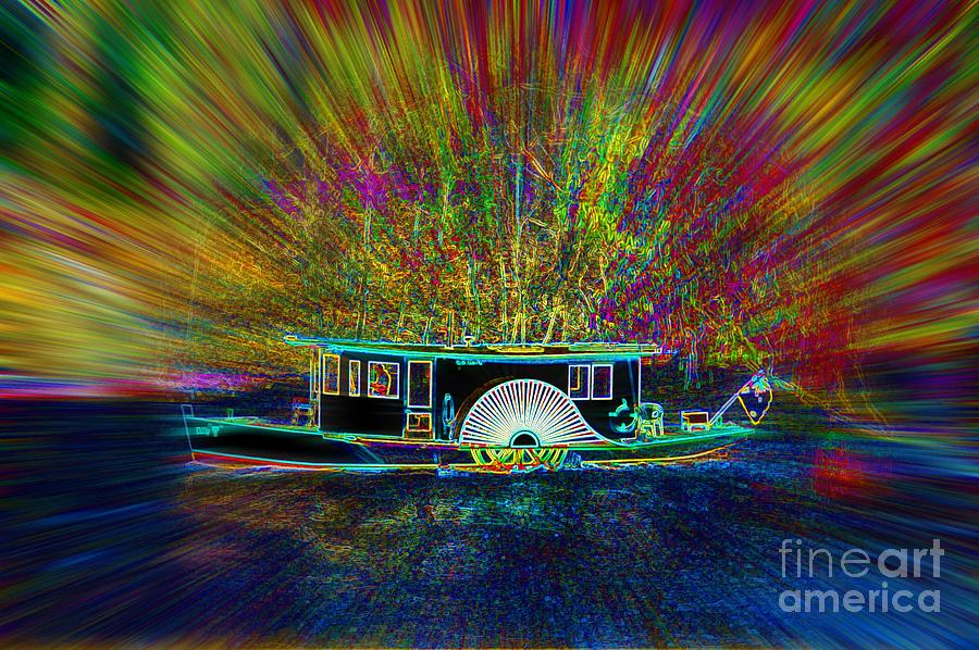Boat Digital Art - Chuggin Along by Lorles Lifestyles Boat Digital Art - Chuggin Along by Lorles Lifestyles