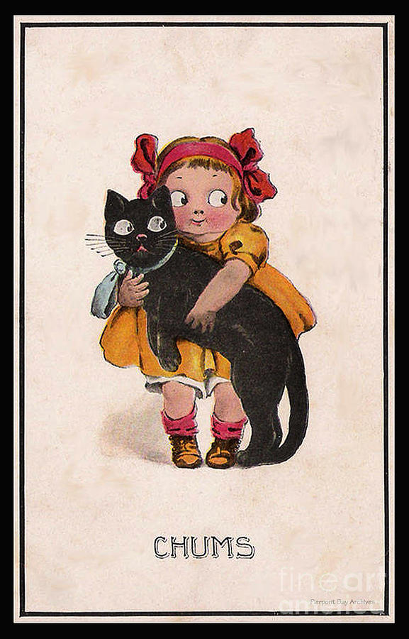 Chums Kitch Girl with her Black Cat friend Digital Art by Pierpont Bay Archives