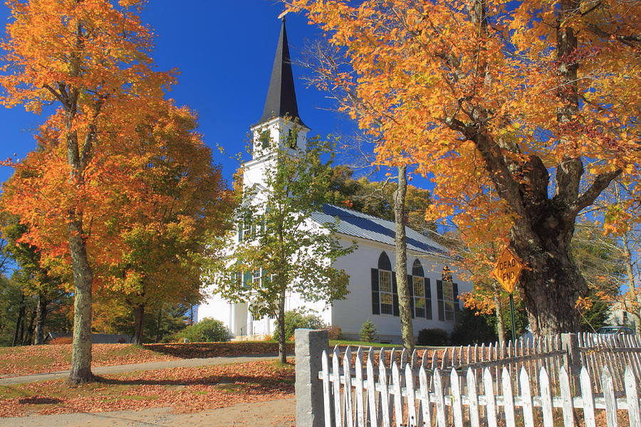 Church And Fall Foliage Nelson New Hampshire Photograph by John Burk