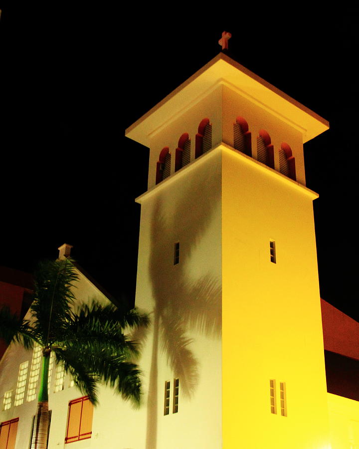 Church and Palm Tree at Night Photograph by Roupen Baker