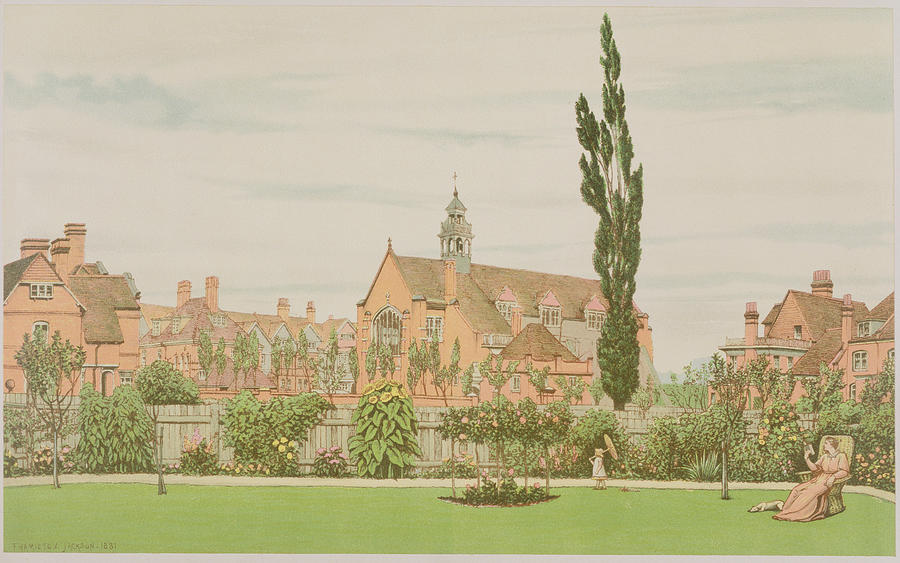 Garden Drawing - Church And Parsonage, Bedford Park, 1881 by Frederick Hamilton Jackson