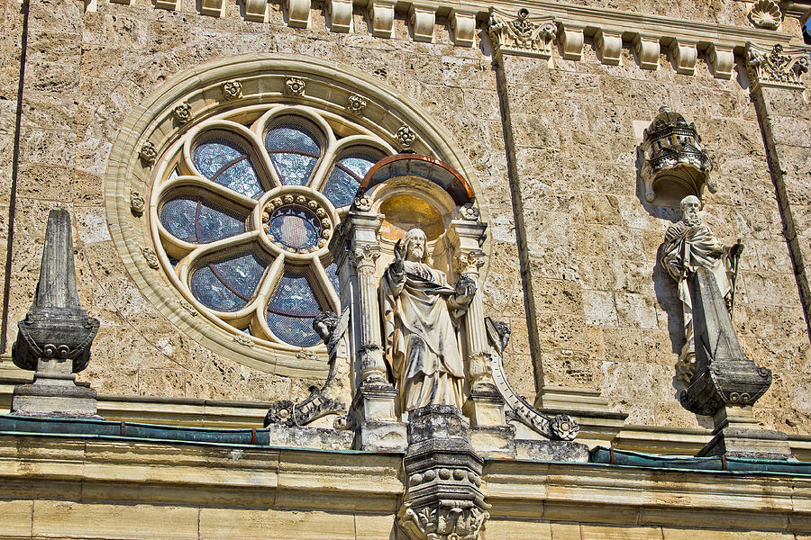 Church architectural detail - window and saint statue Photograph by Brch Photography