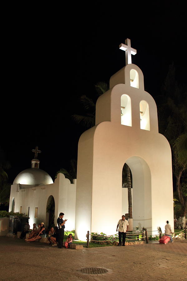 Church at Night in Playa del Carmen Photograph by Roupen Baker