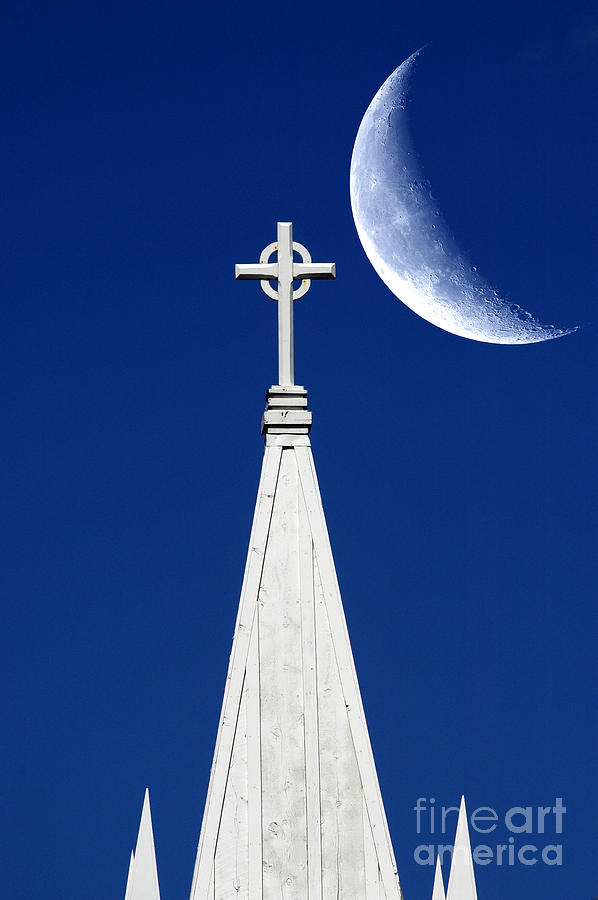 Church Cross and Moon Photograph by Lane Erickson